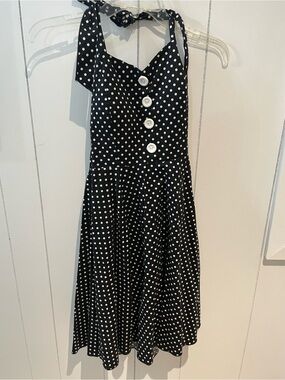 Sara Black Polka Dot Mini Dress with White Buttons